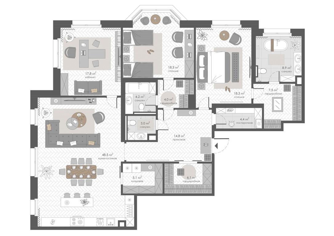 2-BD Apartment Sale, 164.03平方米 at Khamovniki 12, 1st Truzhenikov Lane, 12, Moscow, Russia #1