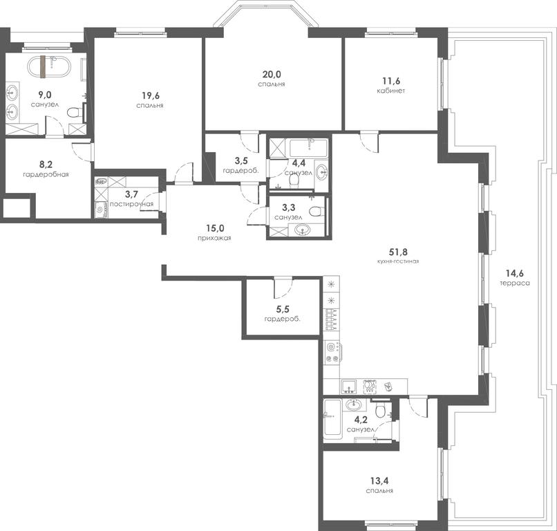2-BD Apartment Sale, 164.03平方米 at Khamovniki 12, 1st Truzhenikov Lane, 12, Moscow, Russia #2