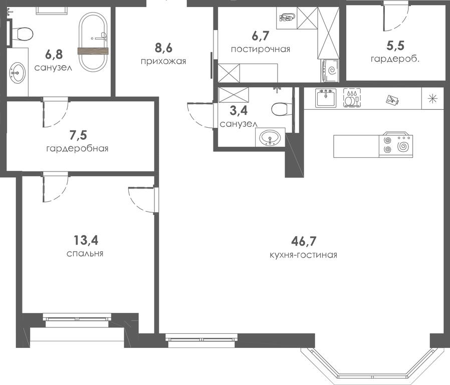 1-BD Apartment Sale, 116.34 sq. m. at Khamovniki 12, 1st Truzhenikov Lane, 12, Moscow, Russia #2