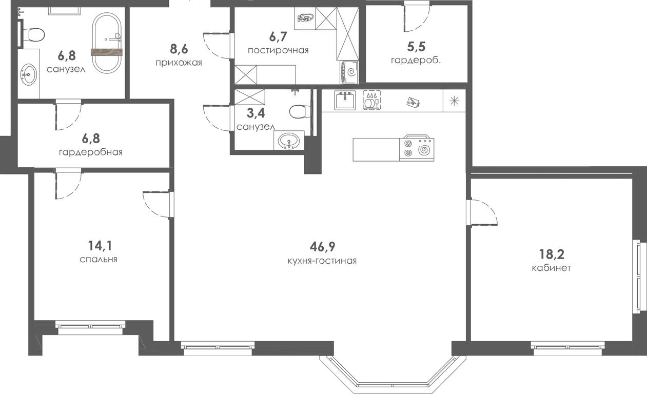 1-BD Apartment Sale, 111.54平方米 at Khamovniki 12, 1st Truzhenikov Lane, 12, Moscow, Russia #2