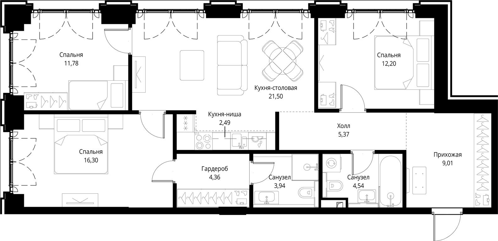 3-BD Apartment Sale, 91.49 sq. m. at City Bay, Volokolamskoye Highway, 95с3, Moscow, Russia #1