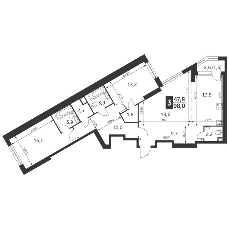 3-BD Apartment Sale, 98 sq. m. at Arkhitektor, Akademika Volgina Street, 2Д, Moscow, Russia #1