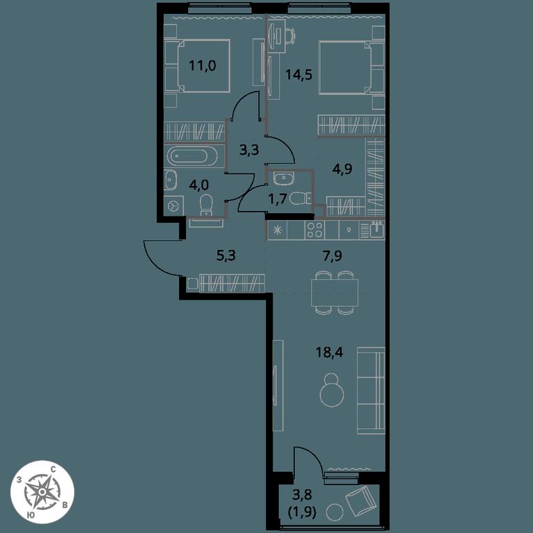 3-BD Apartment Sale, 72.9 sq. m. at 1 Izmajlovskij, Montazhnaya Street, 8с13, Moscow, Russia #1