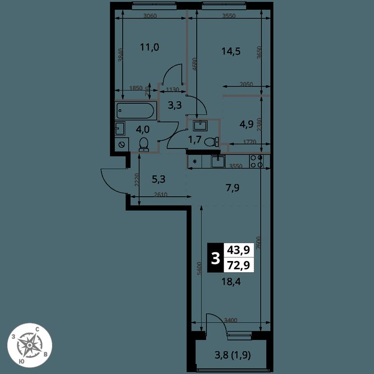 3-BD Apartment Sale, 72.9 sq. m. at 1 Izmajlovskij, Montazhnaya Street, 8с13, Moscow, Russia #2