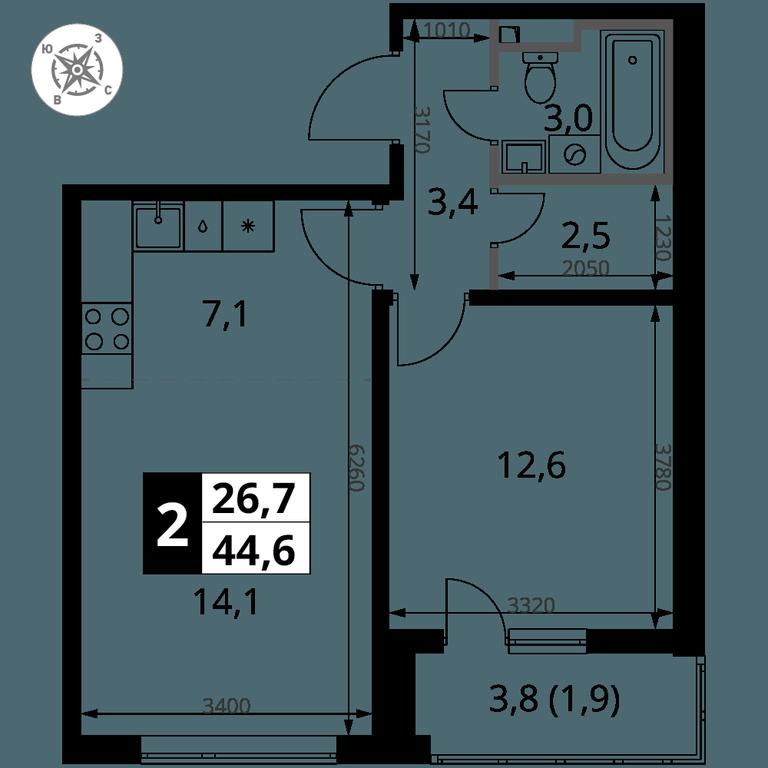 2-BD Apartment Sale, 44.6 sq. m. at Pervy Donskoj, zhiloy mikrorayon Sapronovo, derevnya Sapronovo, Leninskiy City District, Moscow Region, Russia #2