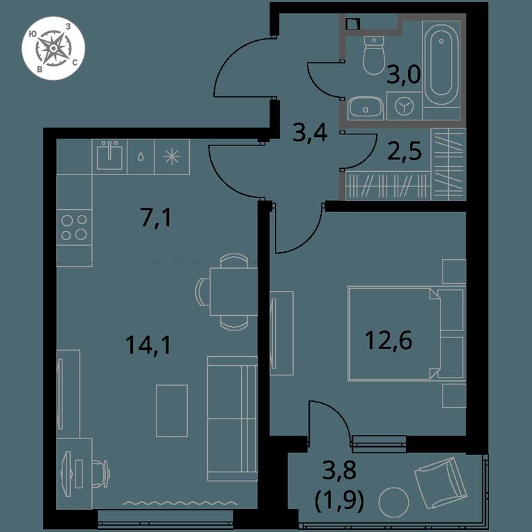 2-BD Apartment Sale, 44.6 sq. m. at Pervy Donskoj, zhiloy mikrorayon Sapronovo, derevnya Sapronovo, Leninskiy City District, Moscow Region, Russia #1