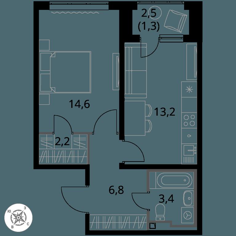 1-BD Apartment Sale, 41.5 sq. m. at Pervy Donskoj, zhiloy mikrorayon Sapronovo, derevnya Sapronovo, Leninskiy City District, Moscow Region, Russia #1