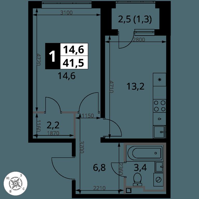 1-BD Apartment Sale, 41.5 sq. m. at Pervy Donskoj, zhiloy mikrorayon Sapronovo, derevnya Sapronovo, Leninskiy City District, Moscow Region, Russia #2