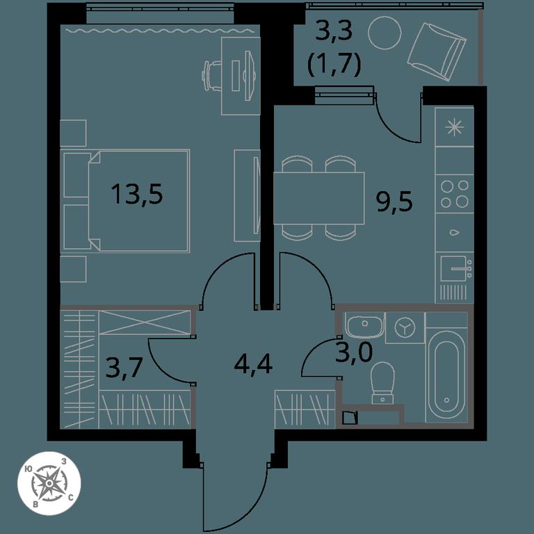 1-BD Apartment Sale, 35.8平方米 at Pervy Donskoj, zhiloy mikrorayon Sapronovo, derevnya Sapronovo, Leninskiy City District, Moscow Region, Russia #1
