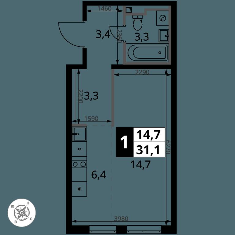 Apartment Sale, 31.1 sq. m. at Pervy Donskoj, zhiloy mikrorayon Sapronovo, derevnya Sapronovo, Leninskiy City District, Moscow Region, Russia #2