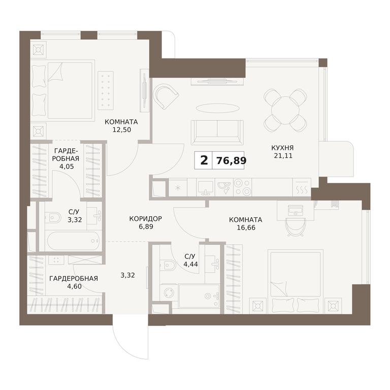 2-BD Apartment Sale, 76.4平方米 at The Five, 5th Donskoy Drive, вл21к6, Moscow, Russia #1