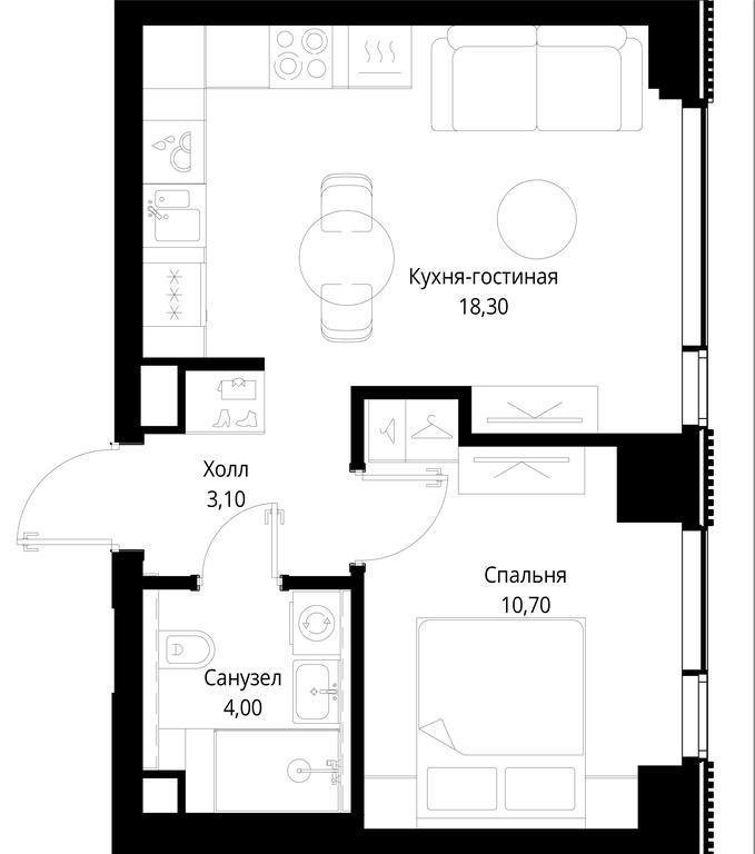 1-BD Apartment Sale, 36.1 sq. m. at Multikvartal CITYZEN, Vishnyovaya Street, Moscow, Russia #1