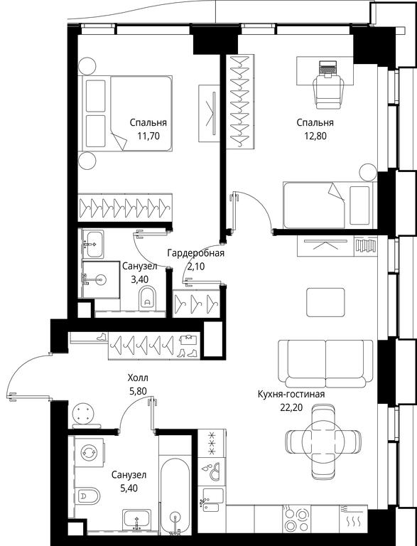 2-BD Apartment Sale, 63.4 sq. m. at Multikvartal CITYZEN, Vishnyovaya Street, Moscow, Russia #1 2-BD Apartment Sale, 63.4 sq. m. at Multikvartal CITYZEN, Vishnyovaya Street, Moscow, Russia #1