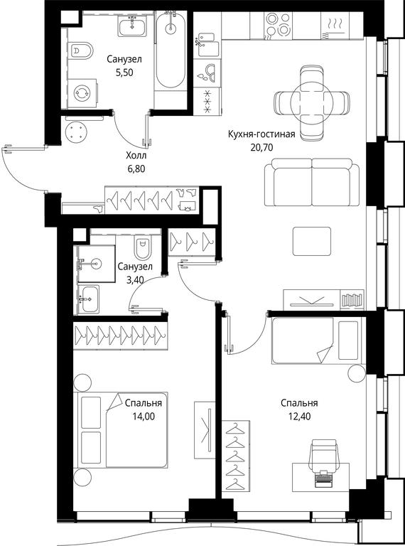 2-BD Apartment Sale, 62.8 sq. m. at Multikvartal CITYZEN, Vishnyovaya Street, Moscow, Russia #1
