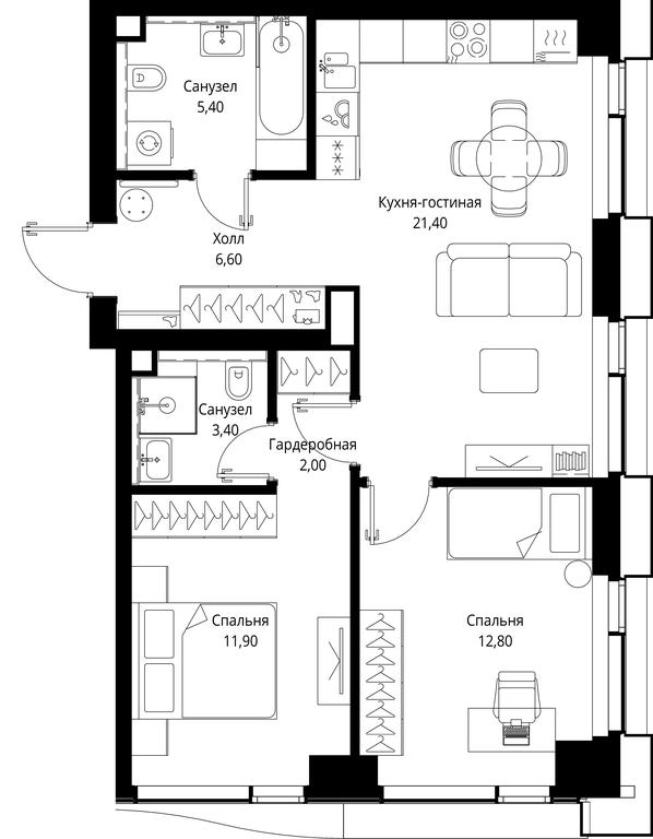 2-BD Apartment Sale, 63.5 sq. m. at Multikvartal CITYZEN, Vishnyovaya Street, Moscow, Russia #1 2-BD Apartment Sale, 63.5 sq. m. at Multikvartal CITYZEN, Vishnyovaya Street, Moscow, Russia #1