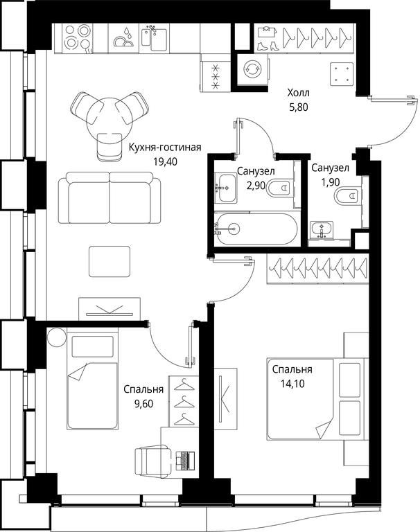 2-BD Apartment Sale, 53.7平方米 at Multikvartal CITYZEN, Vishnyovaya Street, Moscow, Russia #1 2-BD Apartment Sale, 53.7平方米 at Multikvartal CITYZEN, Vishnyovaya Street, Moscow, Russia #1