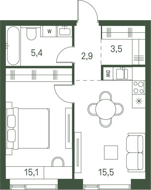 1-BD Apartment Sale, 42.4 sq. m. at Moments, Volokolamskoye Highway, 28, Moscow, Russia #2
