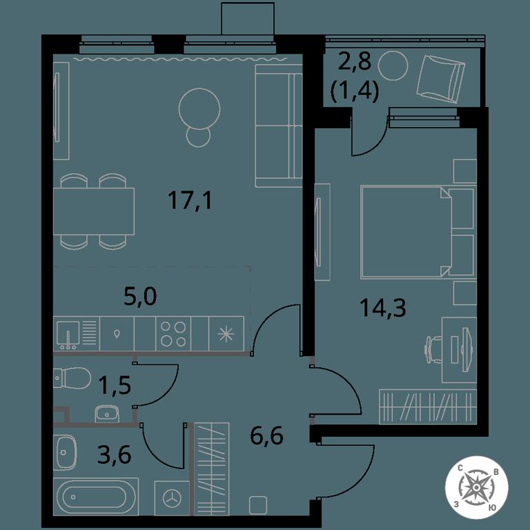 2-BD Apartment Sale, 49.5 sq. m. at Pervy Donskoj, zhiloy mikrorayon Sapronovo, derevnya Sapronovo, Leninskiy City District, Moscow Region, Russia #1