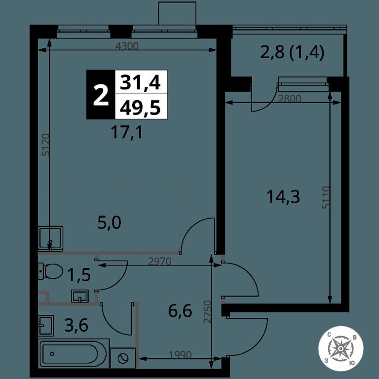 2-BD Apartment Sale, 49.5 sq. m. at Pervy Donskoj, zhiloy mikrorayon Sapronovo, derevnya Sapronovo, Leninskiy City District, Moscow Region, Russia #2