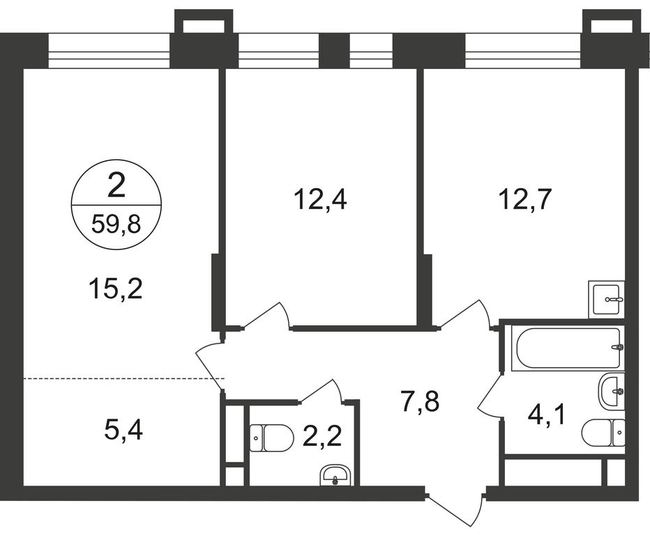 2-BD Apartment Sale, 59.7 sq. m. at Pervyi Moskovskiy, ulitsa Bianki, 1, Moskovskiy, Moscow, Russia #1
