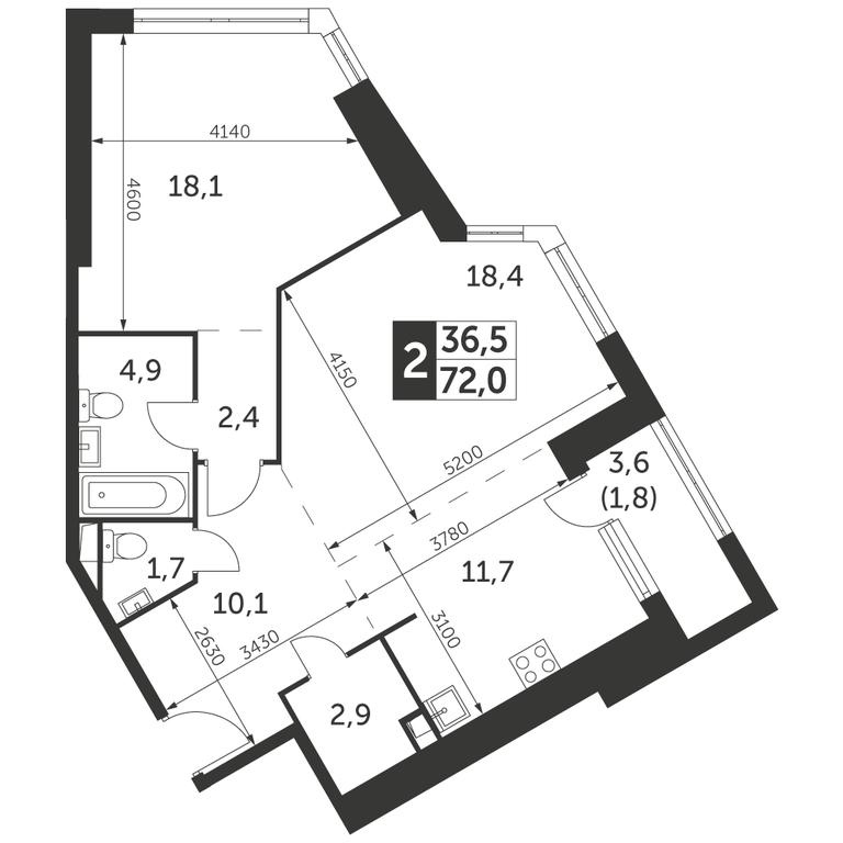 2-BD Apartment Sale, 72平方米 at Arkhitektor, Akademika Volgina Street, 2Д, Moscow, Russia #1