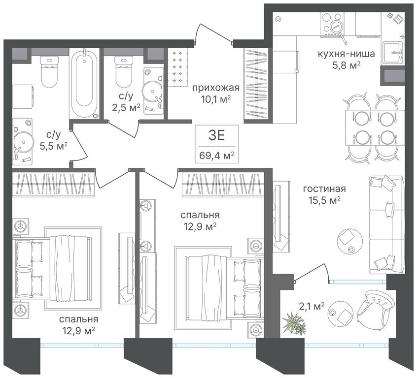 2-BD Apartment Sale, 67.3 sq. m. at Petrovskiy Park II, Stary Petrovsko-Razumovsky Drive, 1/23, Moscow, Russia #2