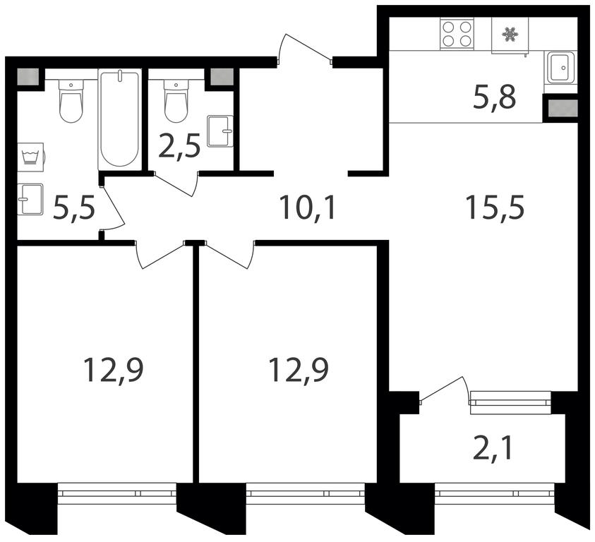 2-BD Apartment Sale, 67.3 sq. m. at Petrovskiy Park II, Stary Petrovsko-Razumovsky Drive, 1/23, Moscow, Russia #1