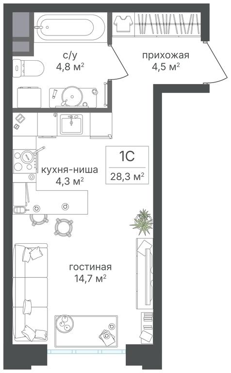 Apartment Sale, 28.3 sq. m. at Mikhalkovskiy, Mikhalkovskaya Street, 48, Moscow, Russia #1