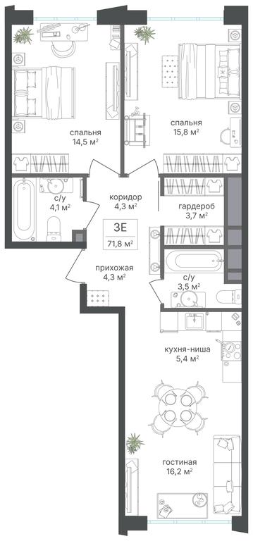 2-BD Apartment Sale, 71.8 sq. m. at Mikhalkovskiy, Mikhalkovskaya Street, 48, Moscow, Russia #1
