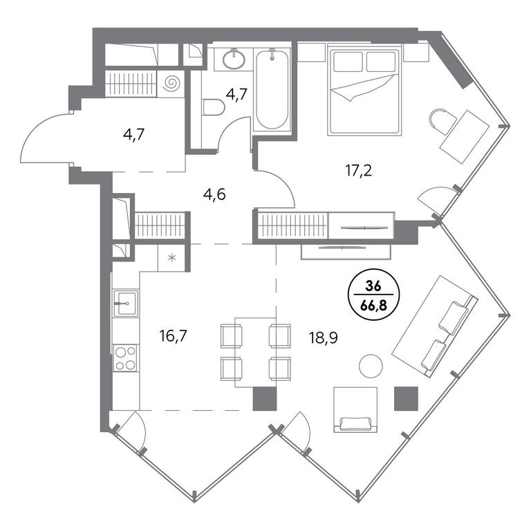 2-BD Apartment Sale, 66.8 sq. m. at Monblan, Shlyuzovaya Embankment, 2/1с1, Moscow, Russia #1
