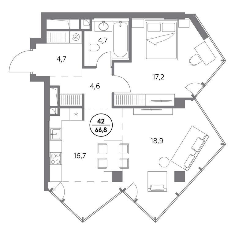 2-BD Apartment Sale, 66.8平方米 at Monblan, Shlyuzovaya Embankment, 2/1с1, Moscow, Russia #1 2-BD Apartment Sale, 66.8平方米 at Monblan, Shlyuzovaya Embankment, 2/1с1, Moscow, Russia #1