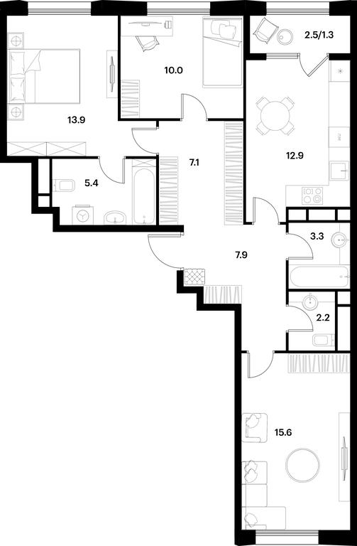 2-BD Apartment Sale, 79.6 sq. m. at Alia, Lyotnaya Street, 95Бк2, Moscow, Russia #1