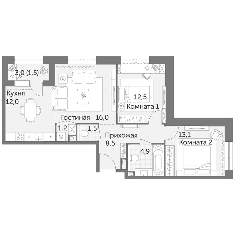 3-BD Apartment Sale, 71.2 sq. m. at Rezhisser, Vilgelma Pika Street, 3, Moscow, Russia #1 3-BD Apartment Sale, 71.2 sq. m. at Rezhisser, Vilgelma Pika Street, 3, Moscow, Russia #1