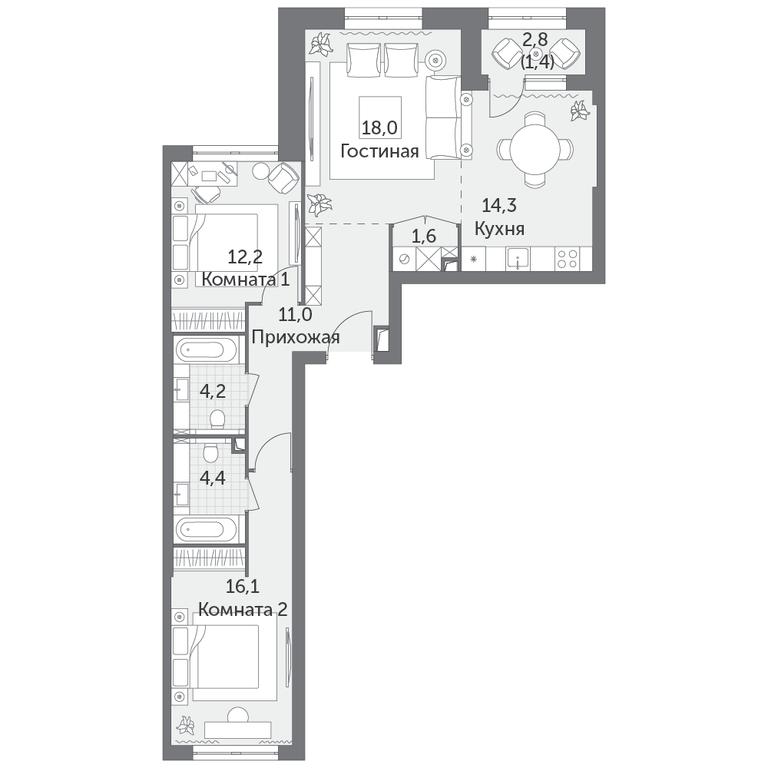 3-BD Apartment Sale, 83.2平方米 at Rezhisser, Vilgelma Pika Street, 3, Moscow, Russia #1