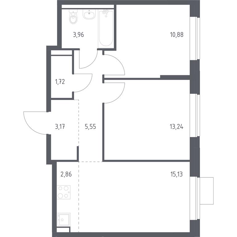 1-BD Apartment Sale, 56.51平方米 at Molzhaninovo, Leningradskoye Highway, 229, Moscow, Russia #1