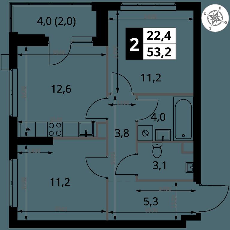 2-BD Apartment Sale, 53.2 sq. m. at 1 Izmajlovskij, Montazhnaya Street, 8с13, Moscow, Russia #2