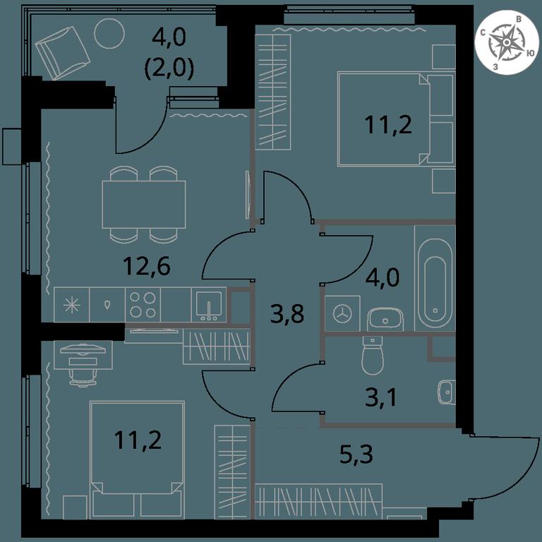 2-BD Apartment Sale, 53.2 sq. m. at 1 Izmajlovskij, Montazhnaya Street, 8с13, Moscow, Russia #1