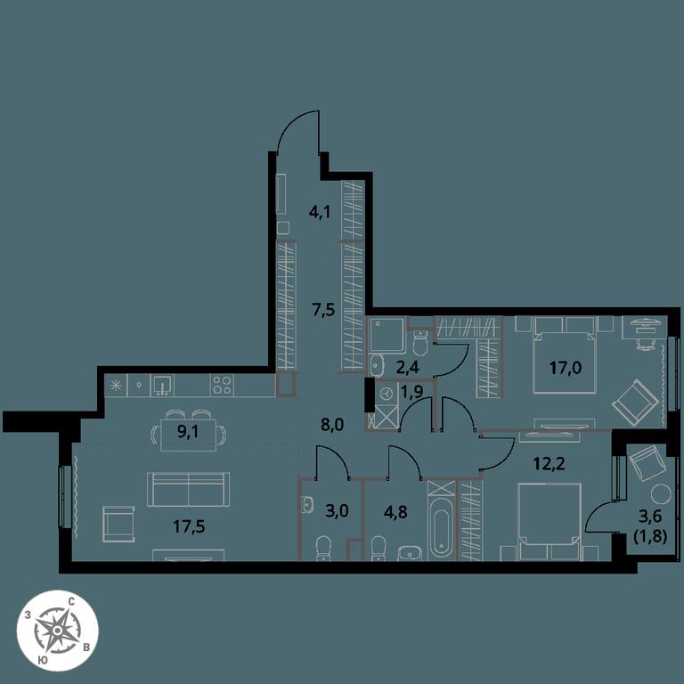 3-BD Apartment Sale, 89.3 sq. m. at 1 Izmajlovskij, Montazhnaya Street, 8с13, Moscow, Russia #1 3-BD Apartment Sale, 89.3 sq. m. at 1 Izmajlovskij, Montazhnaya Street, 8с13, Moscow, Russia #1