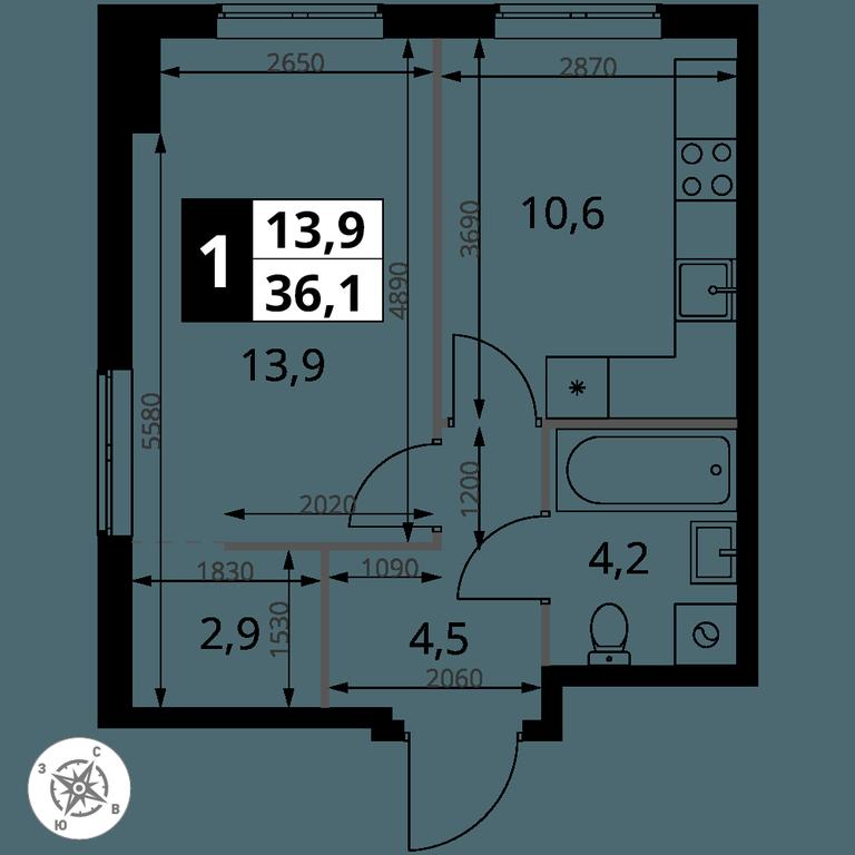 1-BD Apartment Sale, 36.1 sq. m. at 1 Izmajlovskij, Montazhnaya Street, 8с13, Moscow, Russia #2