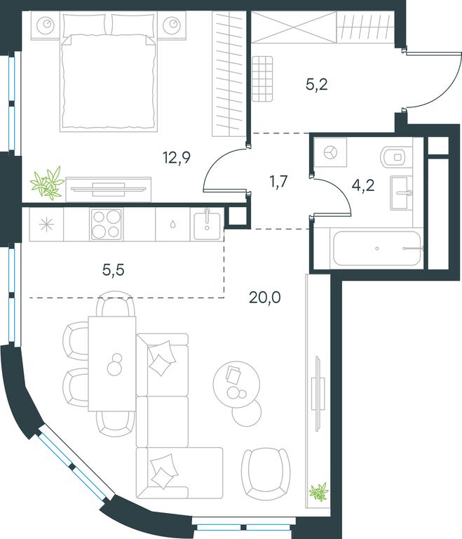 1-BD Apartment Sale, 49.5平方米 at Level Nizhegorodskaja, Perovskoye Highway, 21с1, Moscow, Russia #1