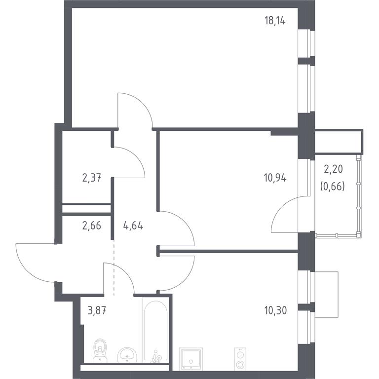 1-BD Apartment Sale, 53.58平方米 at Kvartal Aviatorov, ulitsa Koldunova, Aviatorov Microdistrict, Balashikha, Moscow Region, Russia #1