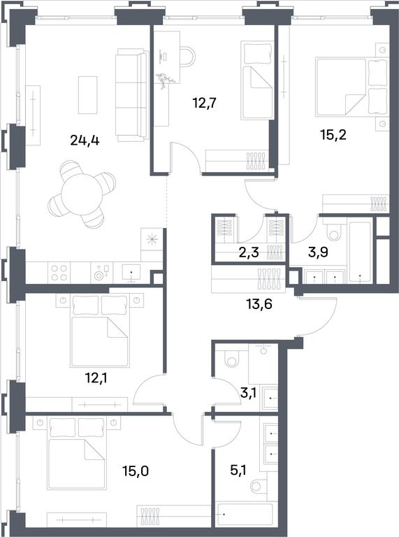 4-BD Apartment Sale, 107.4 sq. m. at Portland, Yuzhnoportovaya Street, 42с5, Moscow, Russia #2