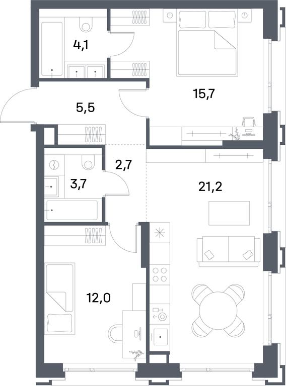 2-BD Apartment Sale, 64.9 sq. m. at Portland, Yuzhnoportovaya Street, 42с5, Moscow, Russia #2 2-BD Apartment Sale, 64.9 sq. m. at Portland, Yuzhnoportovaya Street, 42с5, Moscow, Russia #2