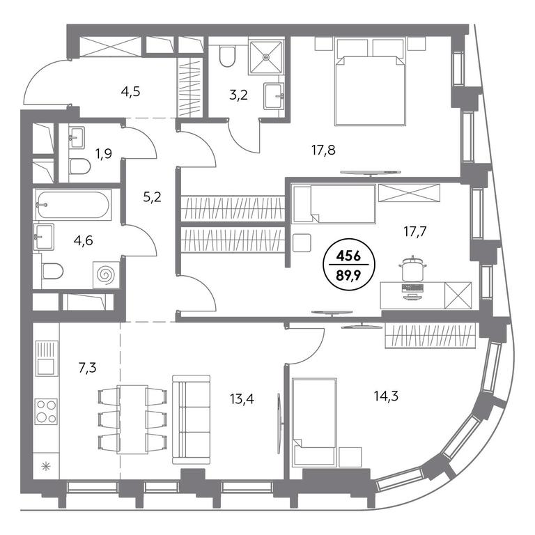 4-BD Apartment Sale, 89.9 sq. m. at Dom56, Fridrikha Engelsa Street, 56с1, Moscow, Russia #1 4-BD Apartment Sale, 89.9 sq. m. at Dom56, Fridrikha Engelsa Street, 56с1, Moscow, Russia #1