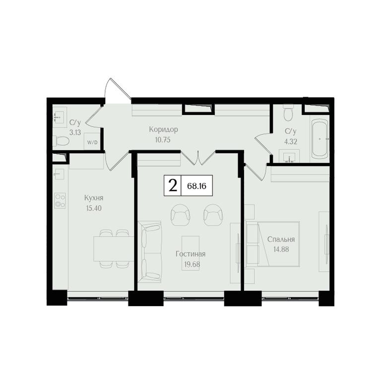 2-BD Apartment Sale, 68.1 sq. m. at Preobrazhenskaya ploschad, 1st Bukhvostova Street, Moscow, Russia #1