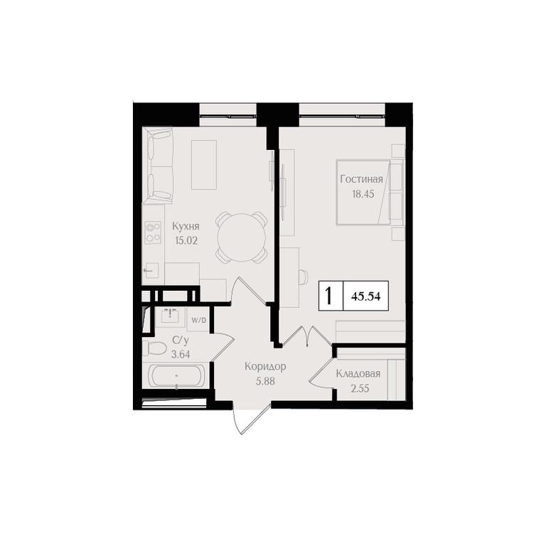 1-BD Apartment Sale, 45.5 sq. m. at Preobrazhenskaya ploschad, 1st Bukhvostova Street, Moscow, Russia #1