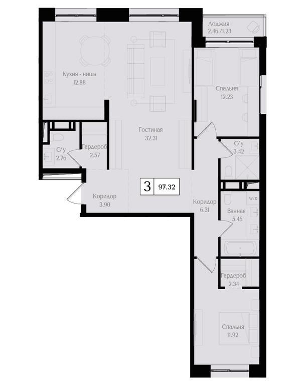2-BD Apartment Sale, 97.4 sq. m. at Preobrazhenskaya ploschad, 1st Bukhvostova Street, Moscow, Russia #1