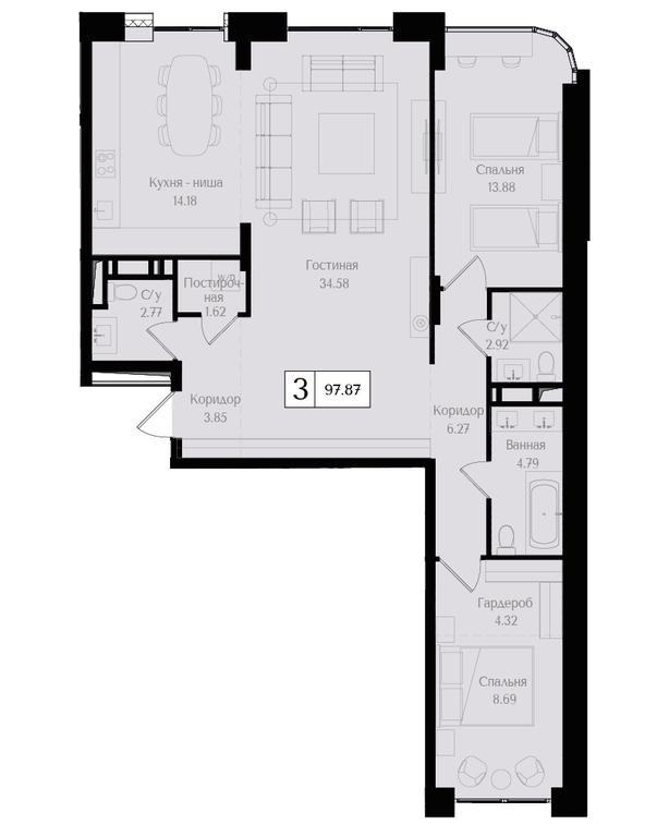 3-BD Apartment Sale, 97.9 sq. m. at Preobrazhenskaya ploschad, 1st Bukhvostova Street, Moscow, Russia #1 3-BD Apartment Sale, 97.9 sq. m. at Preobrazhenskaya ploschad, 1st Bukhvostova Street, Moscow, Russia #1