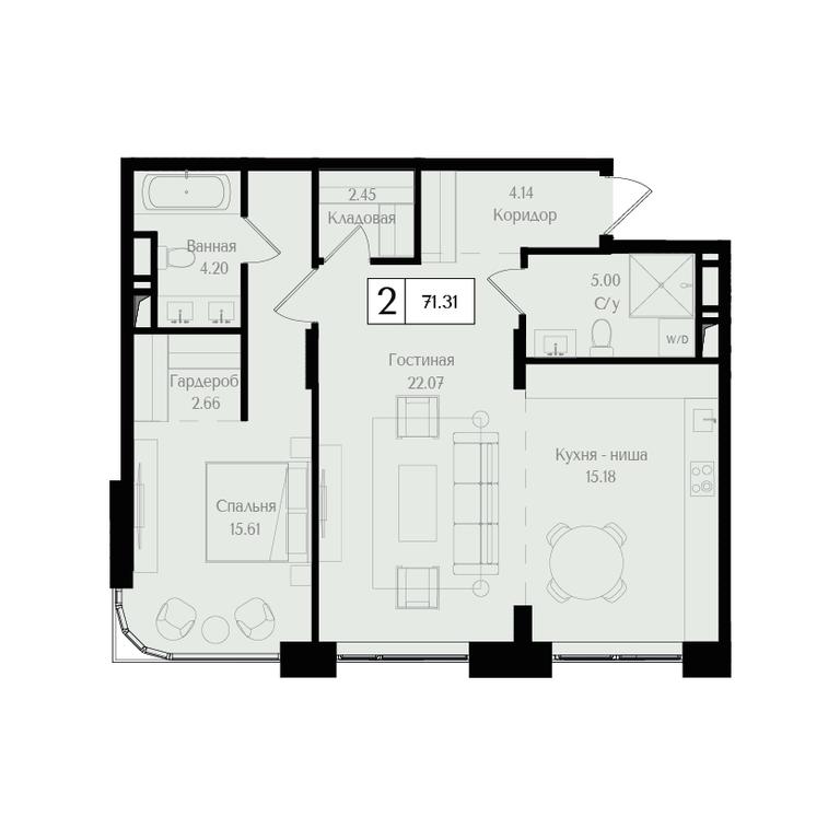2-BD Apartment Sale, 71.3 sq. m. at Preobrazhenskaya ploschad, 1st Bukhvostova Street, Moscow, Russia #1