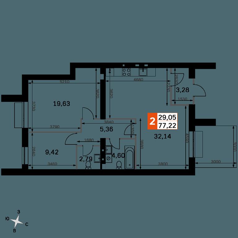 3-BD Apartment Sale, 77.22 sq. m. at Zhavoronki Club, zhiloy kompleks Akkord Smart-kvartal, Mitkino Village, Odintsovskiy City District, Moscow Region, Russia #2